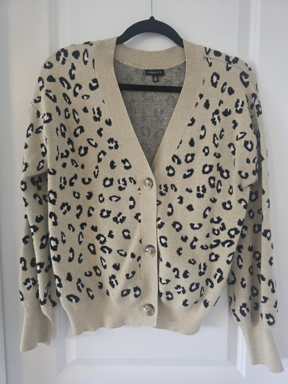 Dynamite Beige and Black Leopard-Print V-Neck Cardigan
